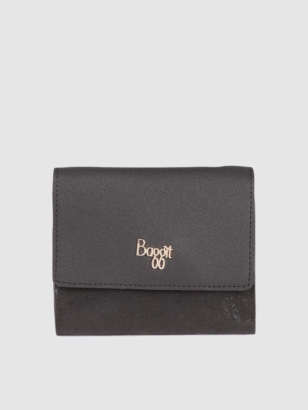 

Baggit Women Solid Three Fold Wallet, Black