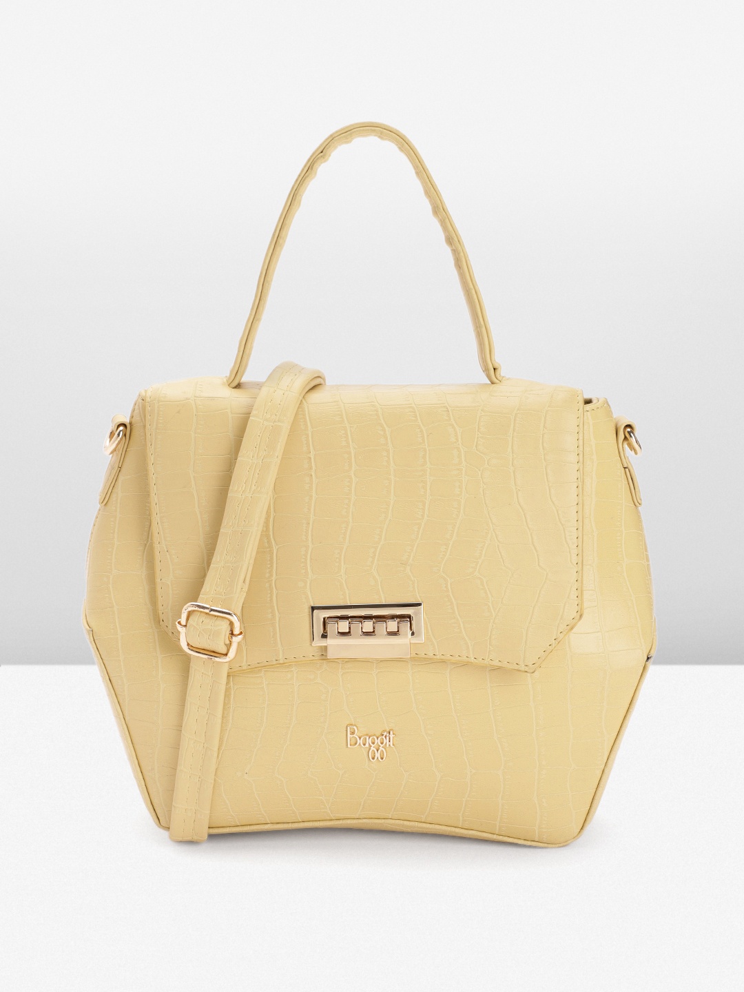 

Baggit Crocodile Textured PU Structured Satchel, Yellow