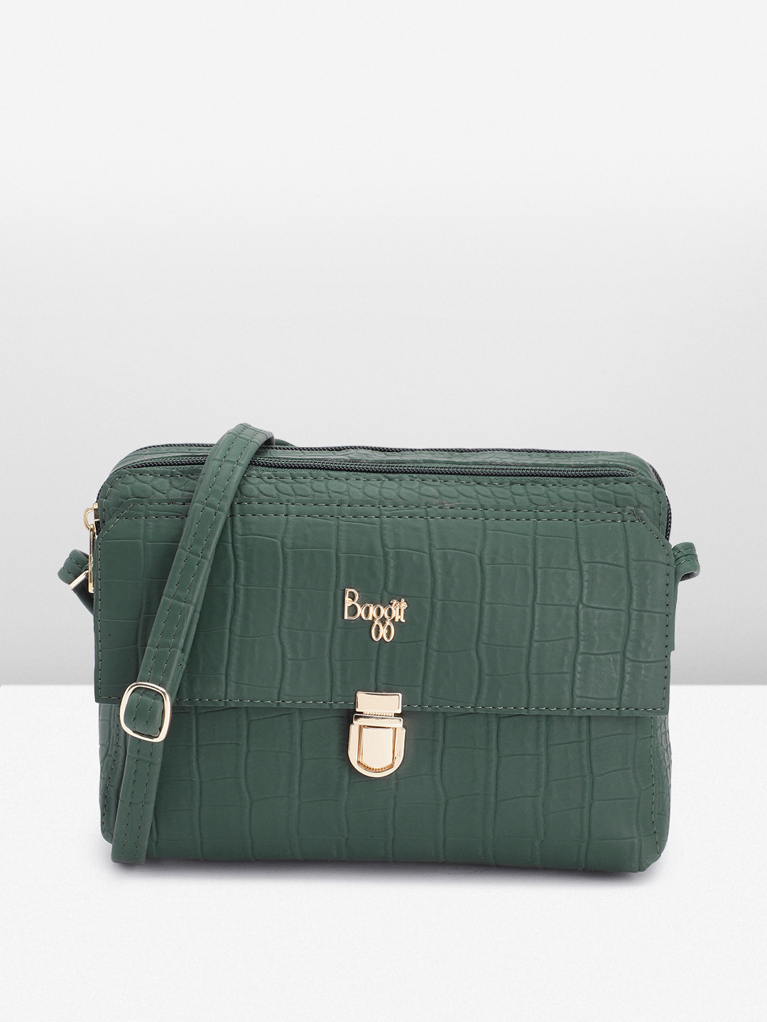 

Baggit Dinosaur Textured PU Structured Sling Bag, Green