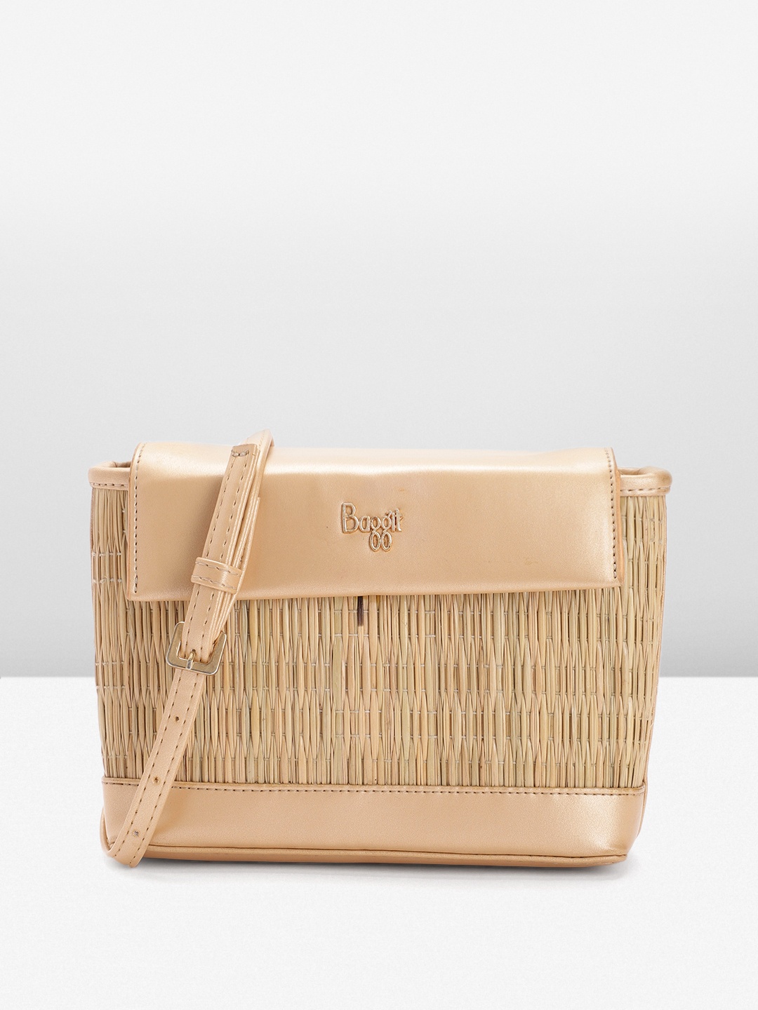 

Baggit Textured PU Structured Sling Bag, Gold