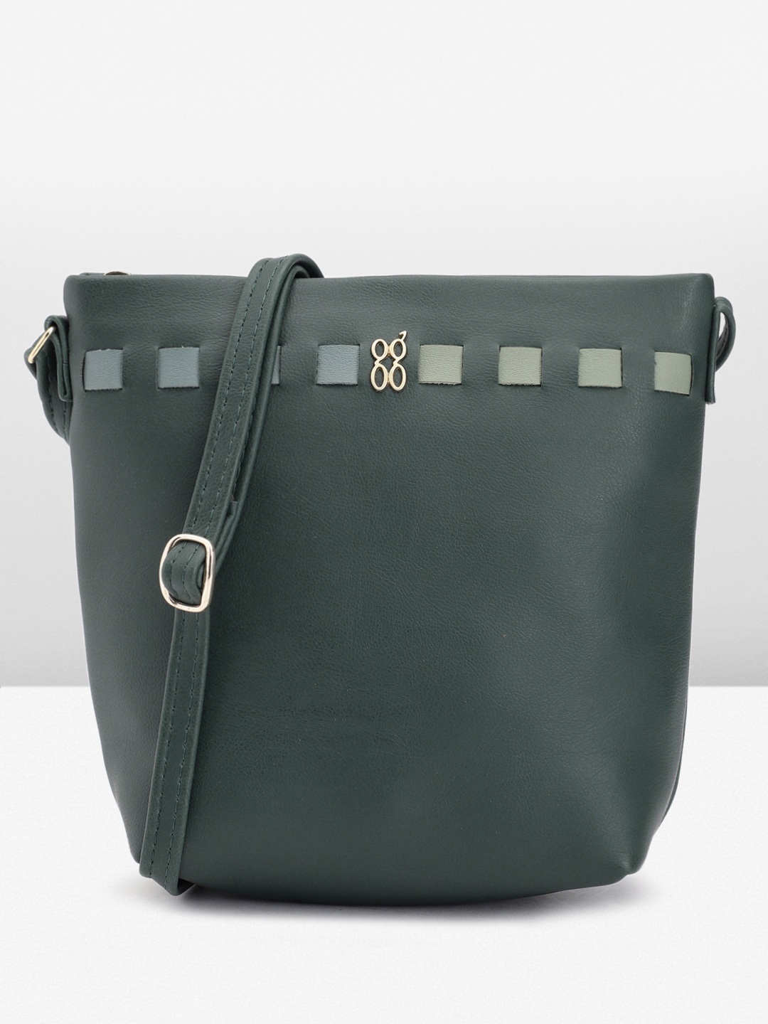 

Baggit Solid Structured Sling Bag with Cut Work, Green