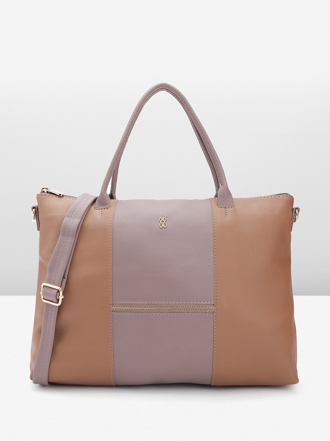 

Baggit Colourblocked PU Oversized Structured Handheld Bag With Zip Detail, Mauve