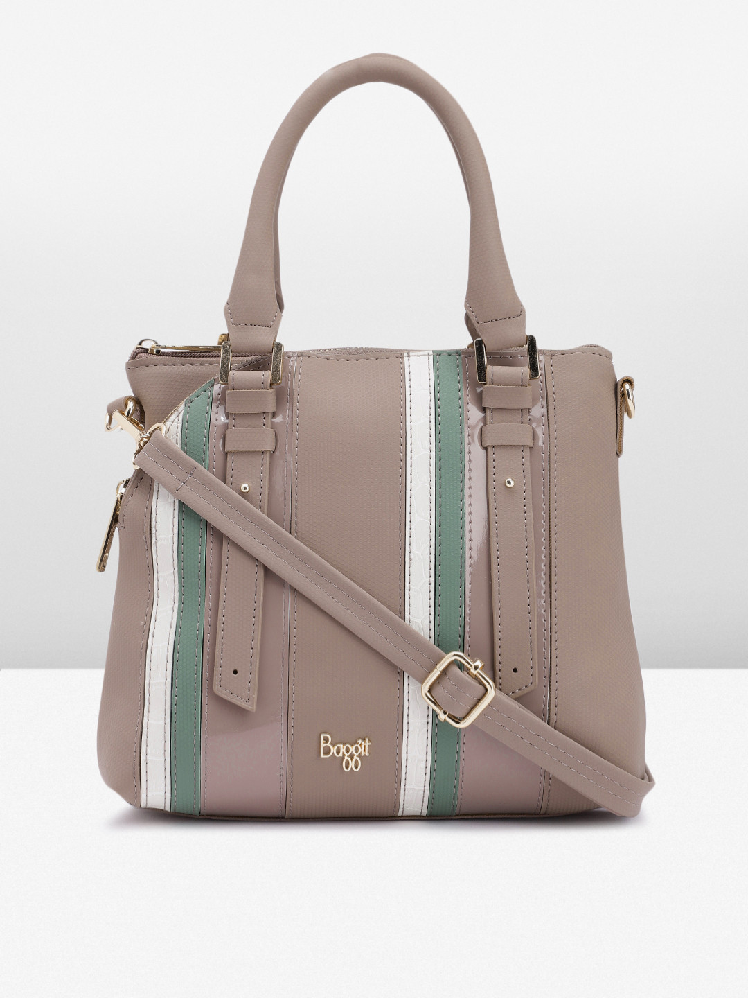 

Baggit Striped Structured Handheld Bag, Mauve