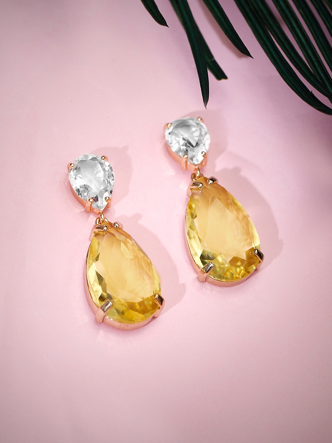 

Rubans Voguish Zircon Teardrop Shaped Drop Earrings, Gold