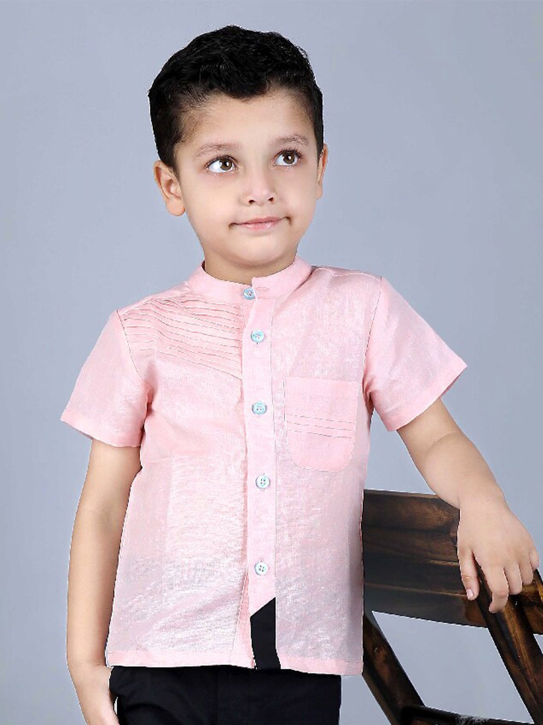 

Beyabella Boys Tailored Fit Mandarin Collar Casual Shirt, Pink