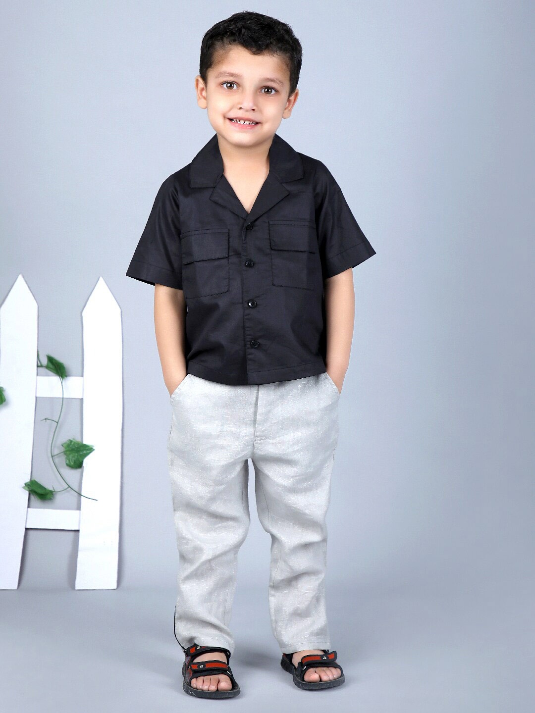 

Beyabella Boys Pure Cotton Shirt with Trousers, Black