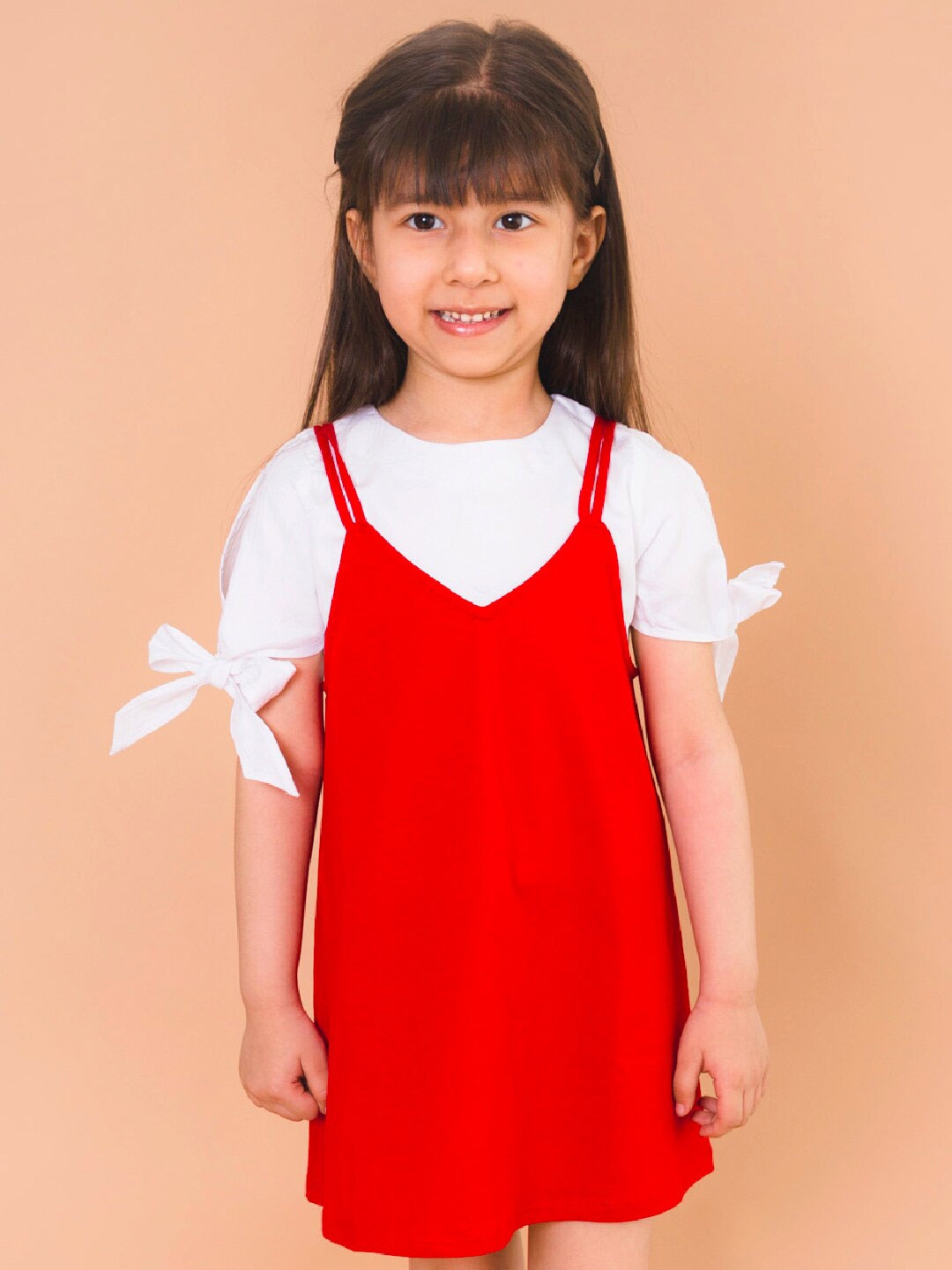 

Beyabella Girls A-Line Cotton Dress With Top, Red