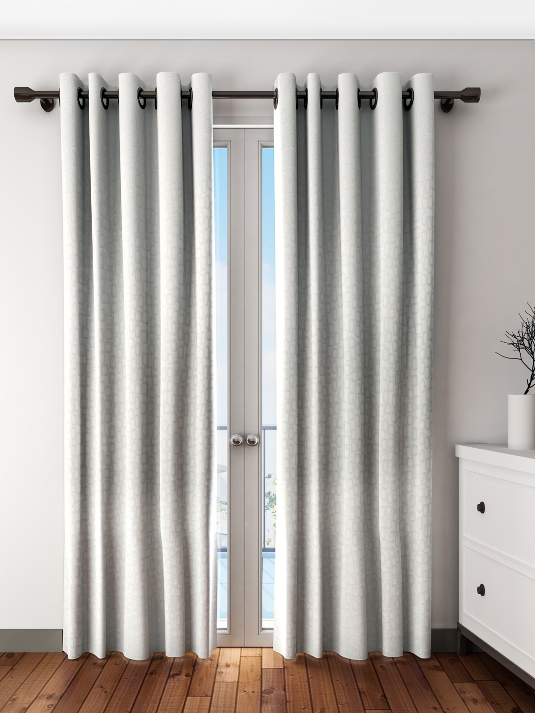 

S9home by Seasons Set of 2 White & Grey Printed Room Darkening Door Curtains