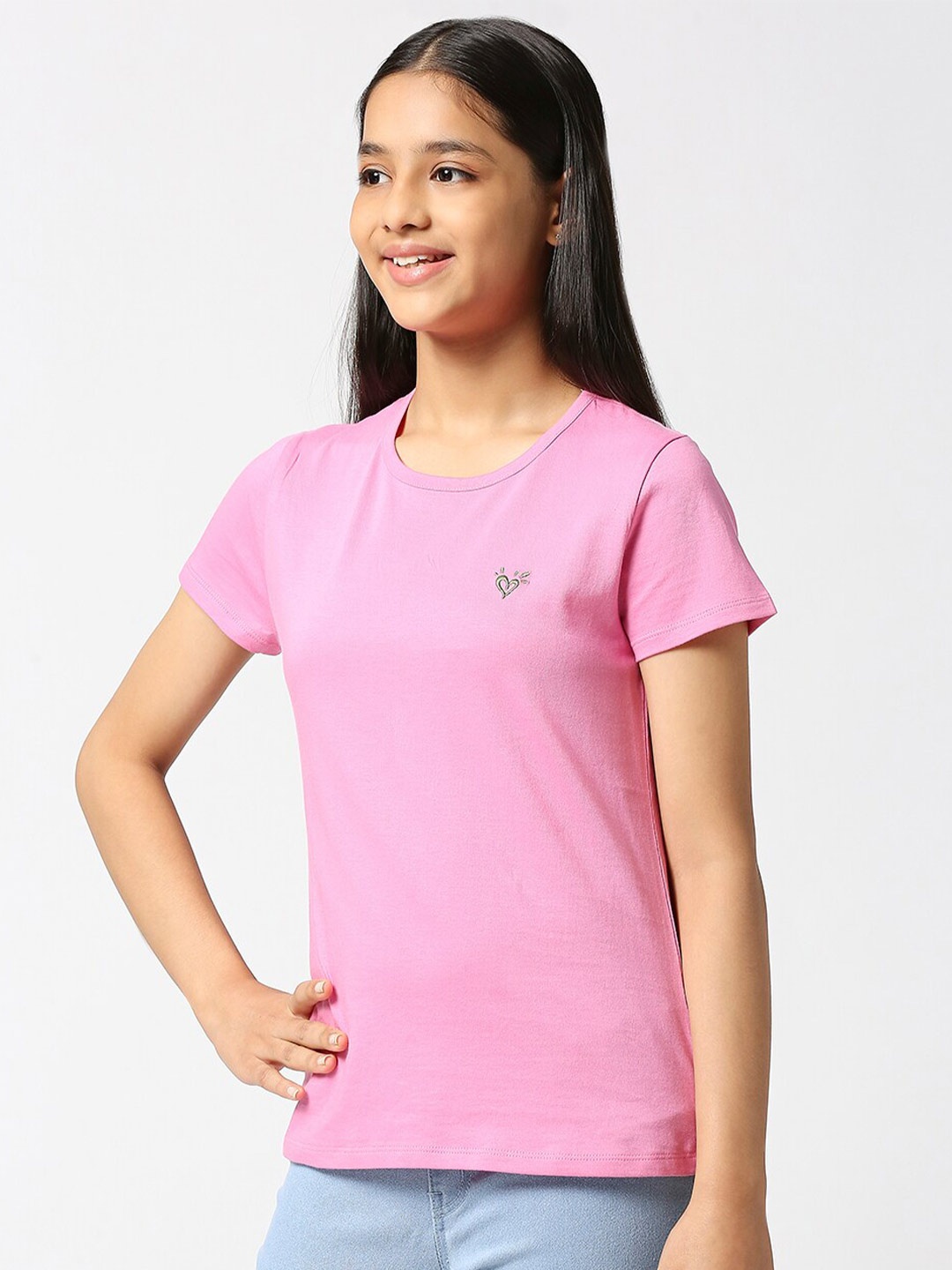 

JUSTICE Girls Round Neck Pure Cotton T-shirt, Pink