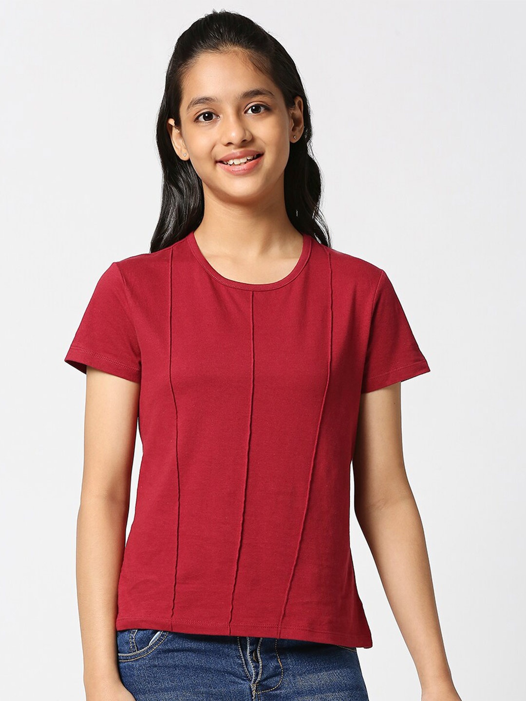 

JUSTICE Girls Round Neck Pure Cotton T-shirt, Red