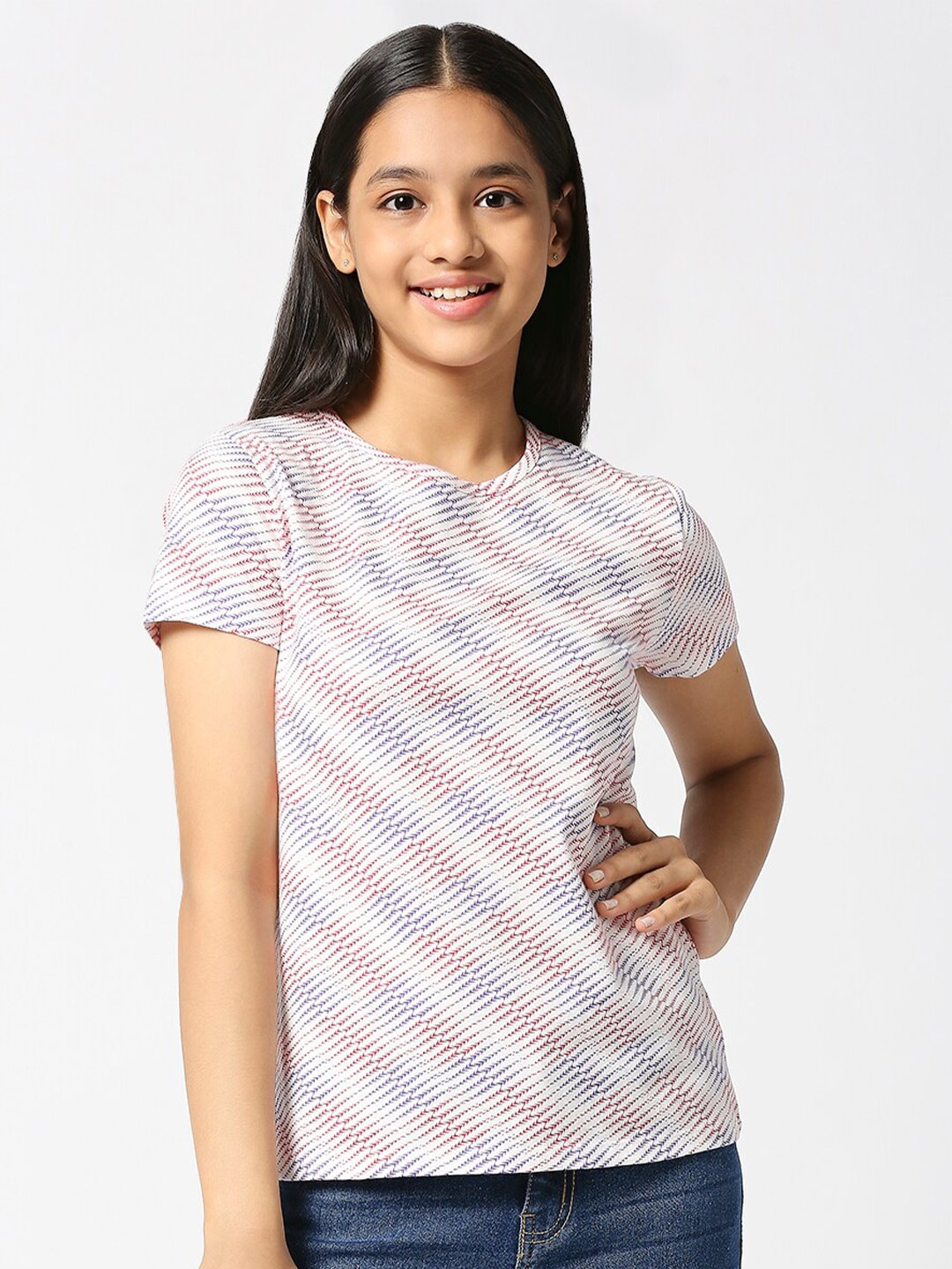 

JUSTICE Girls Printed Pure Cotton T-shirt, Off white