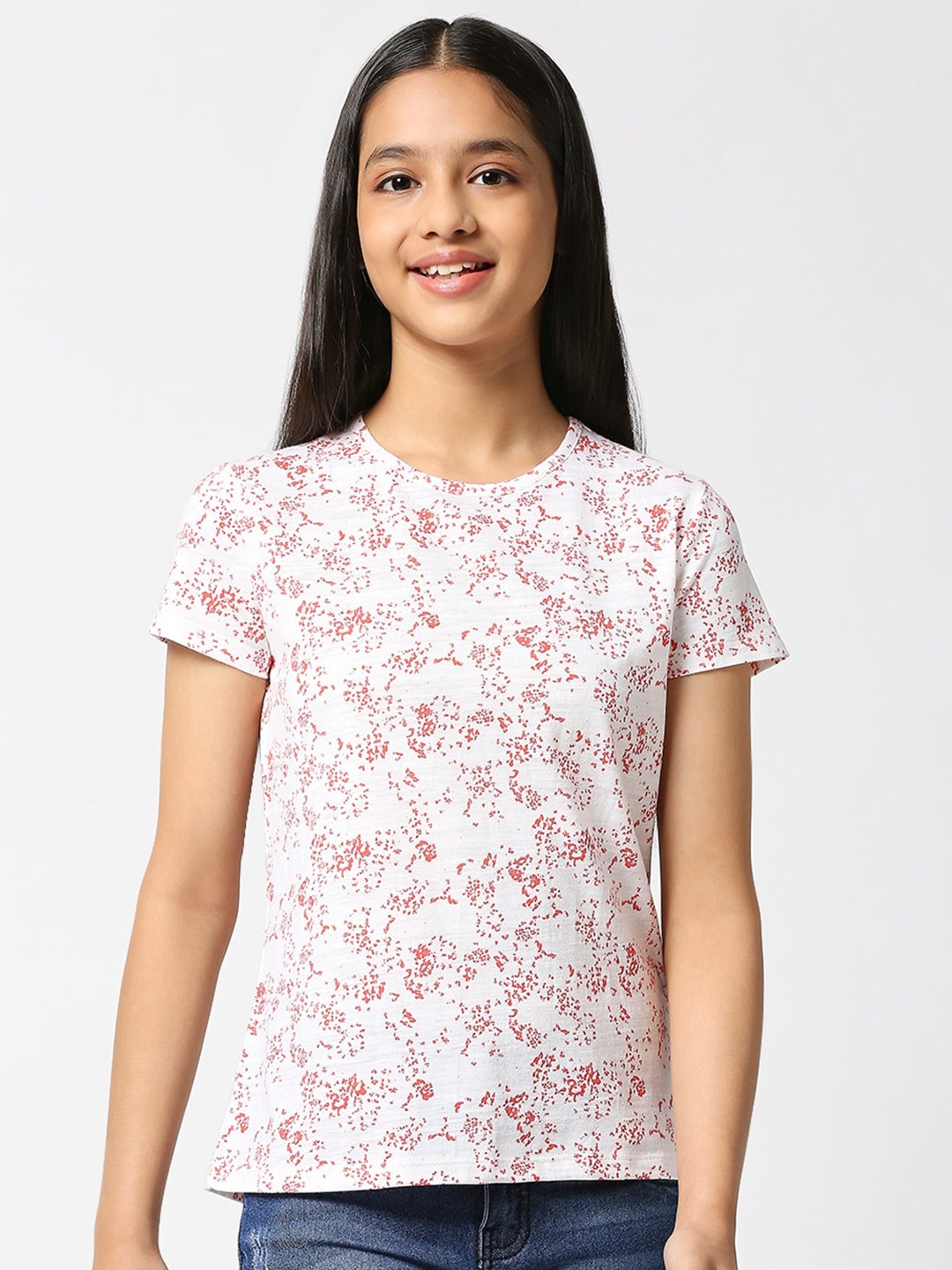 

JUSTICE Girls Printed Pure Cotton T-shirt, White