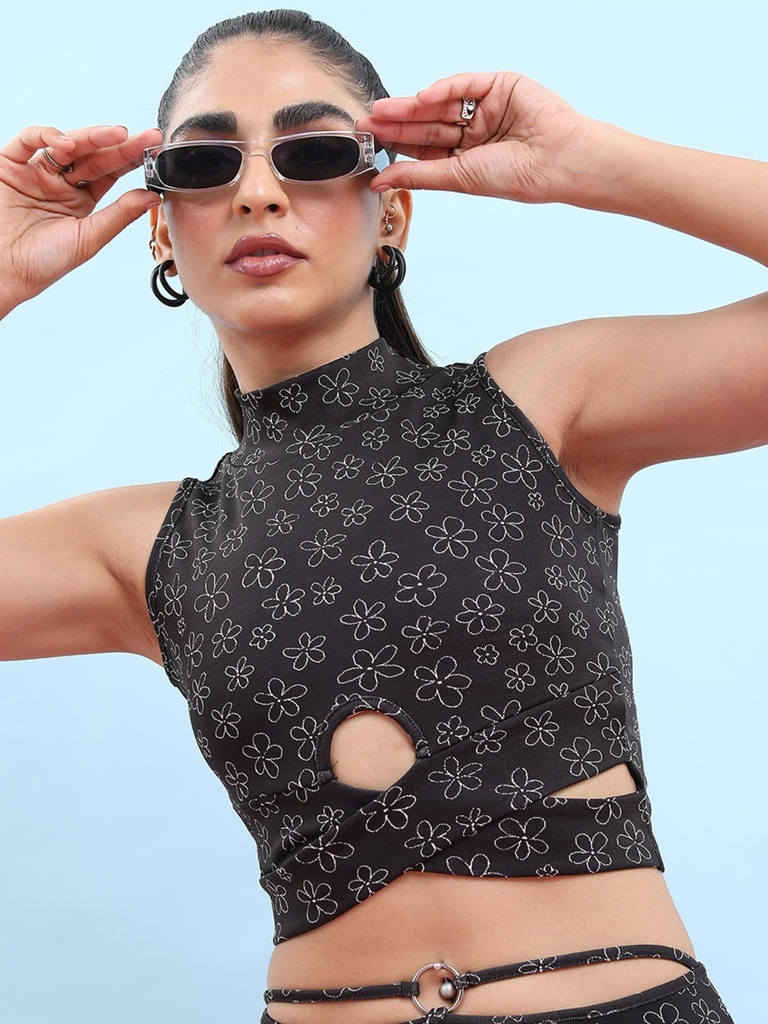 

Tokyo Talkies Floral Print Crop Top, Black
