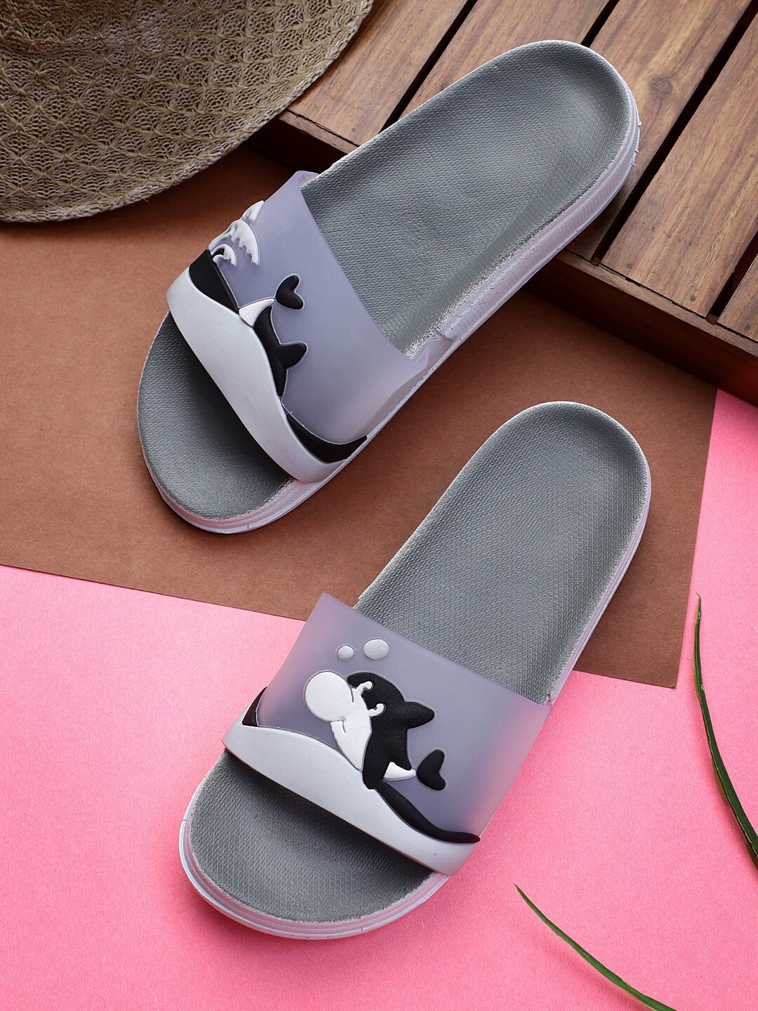 

Pampy Angel Women Dolphin Self Design Rubber Sliders, Grey