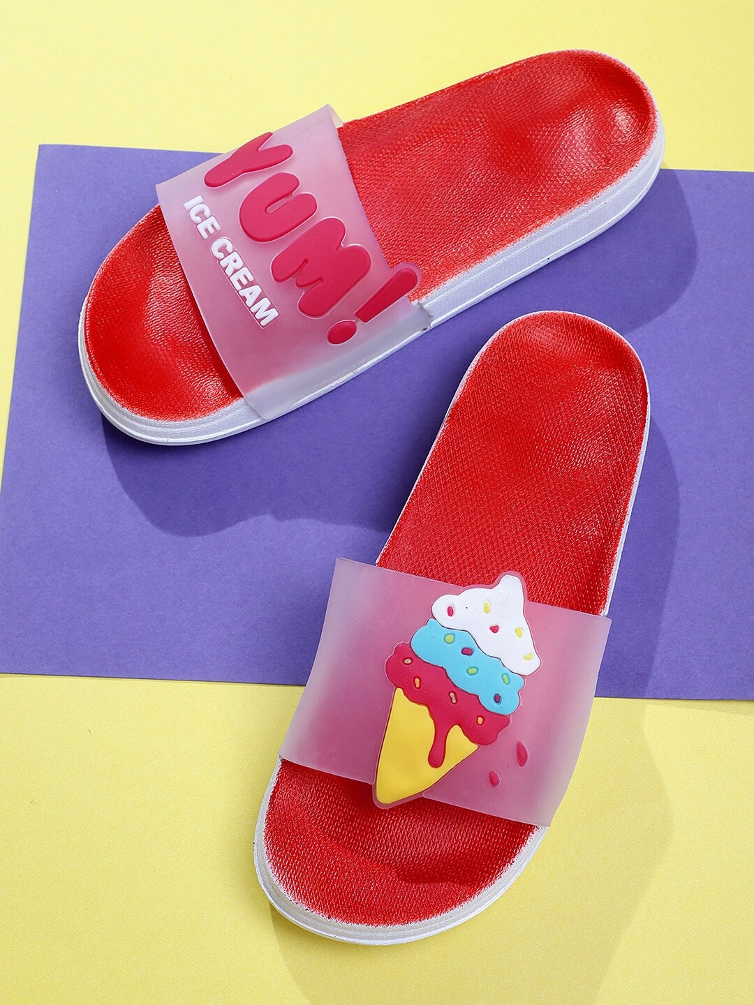 

Pampy Angel Women Ice Cream Self Design Rubber Sliders, Red