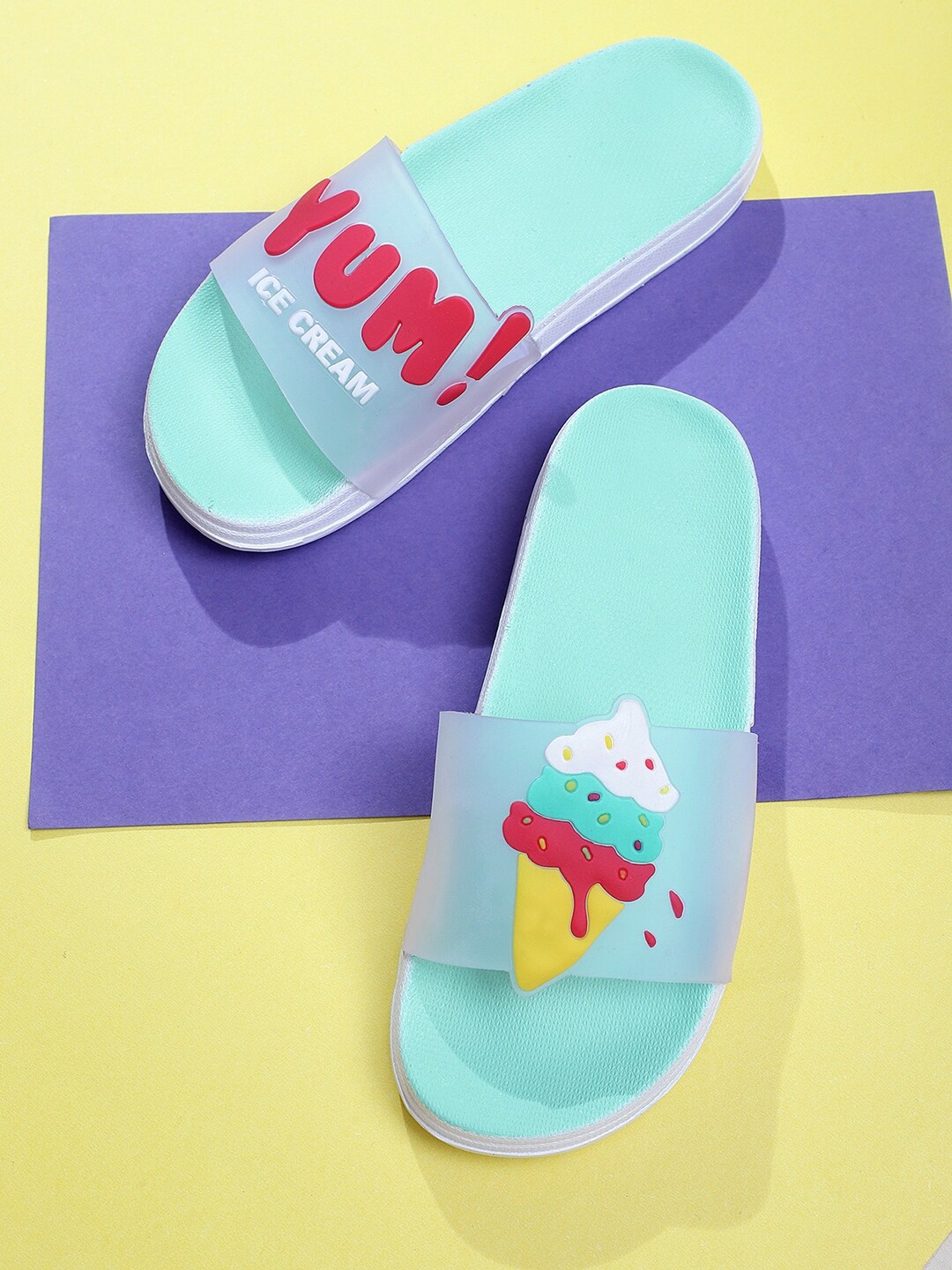 

Pampy Angel Women Self Design Rubber Sliders, Blue