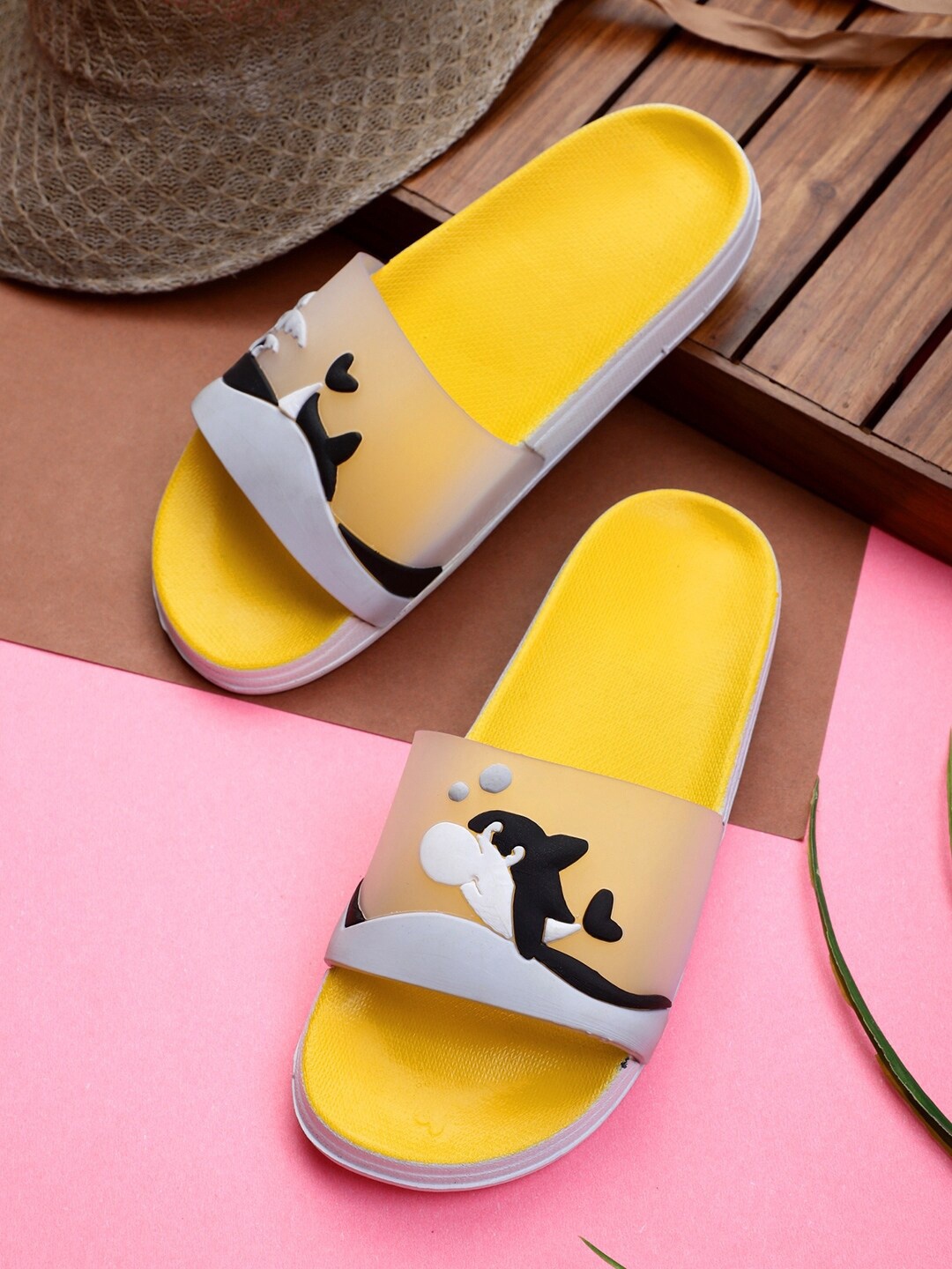 

Pampy Angel Women Colourblocked Rubber Sliders, Yellow