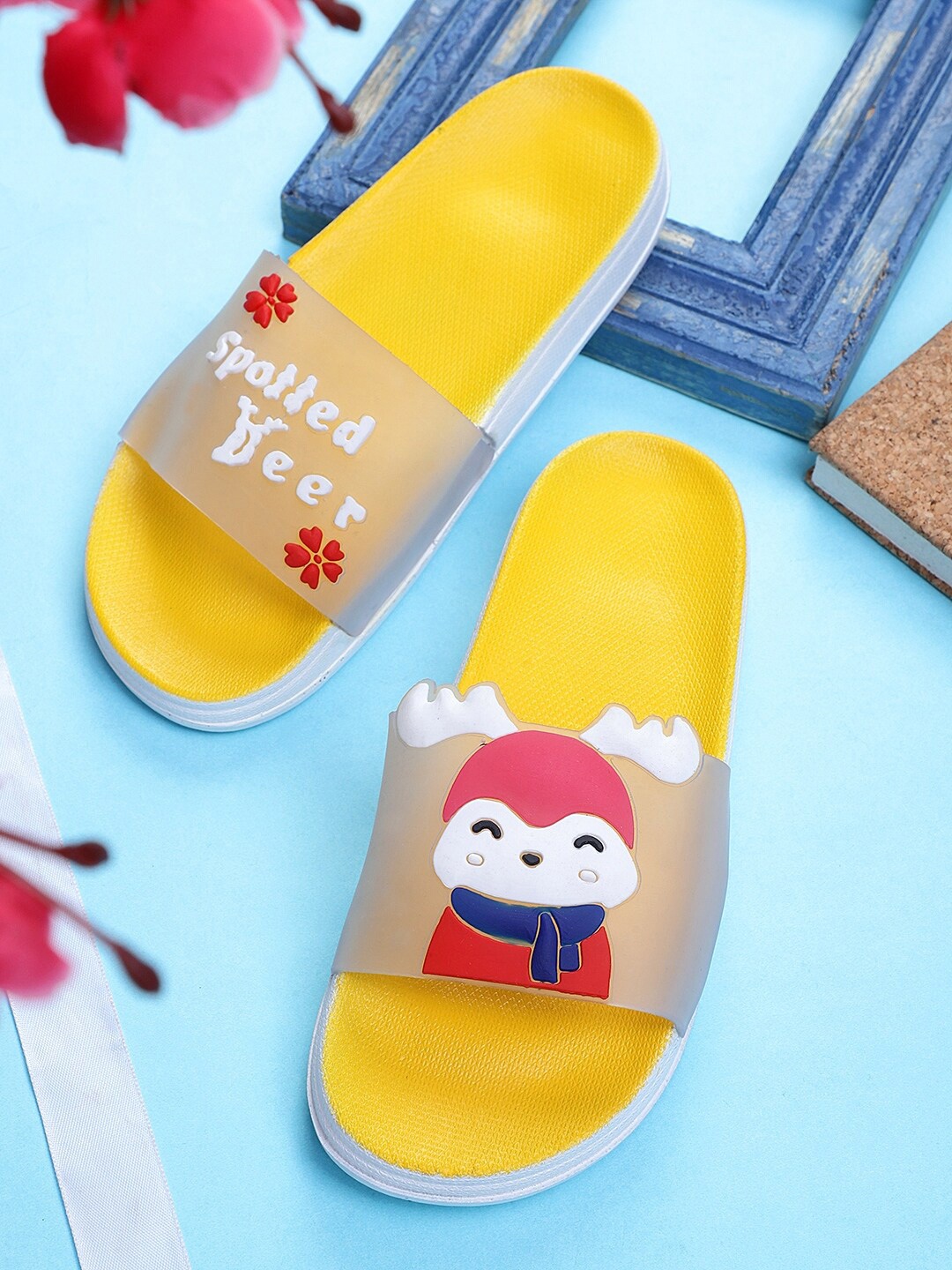 

Pampy Angel Women Printed Rubber Sliders, Yellow
