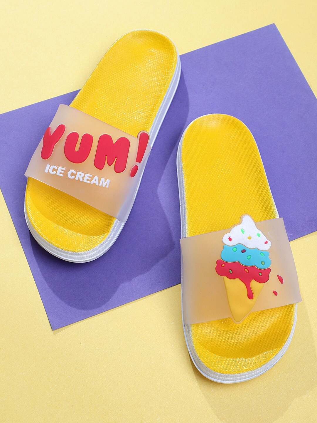 

Pampy Angel Women Printed Rubber Sliders, Yellow