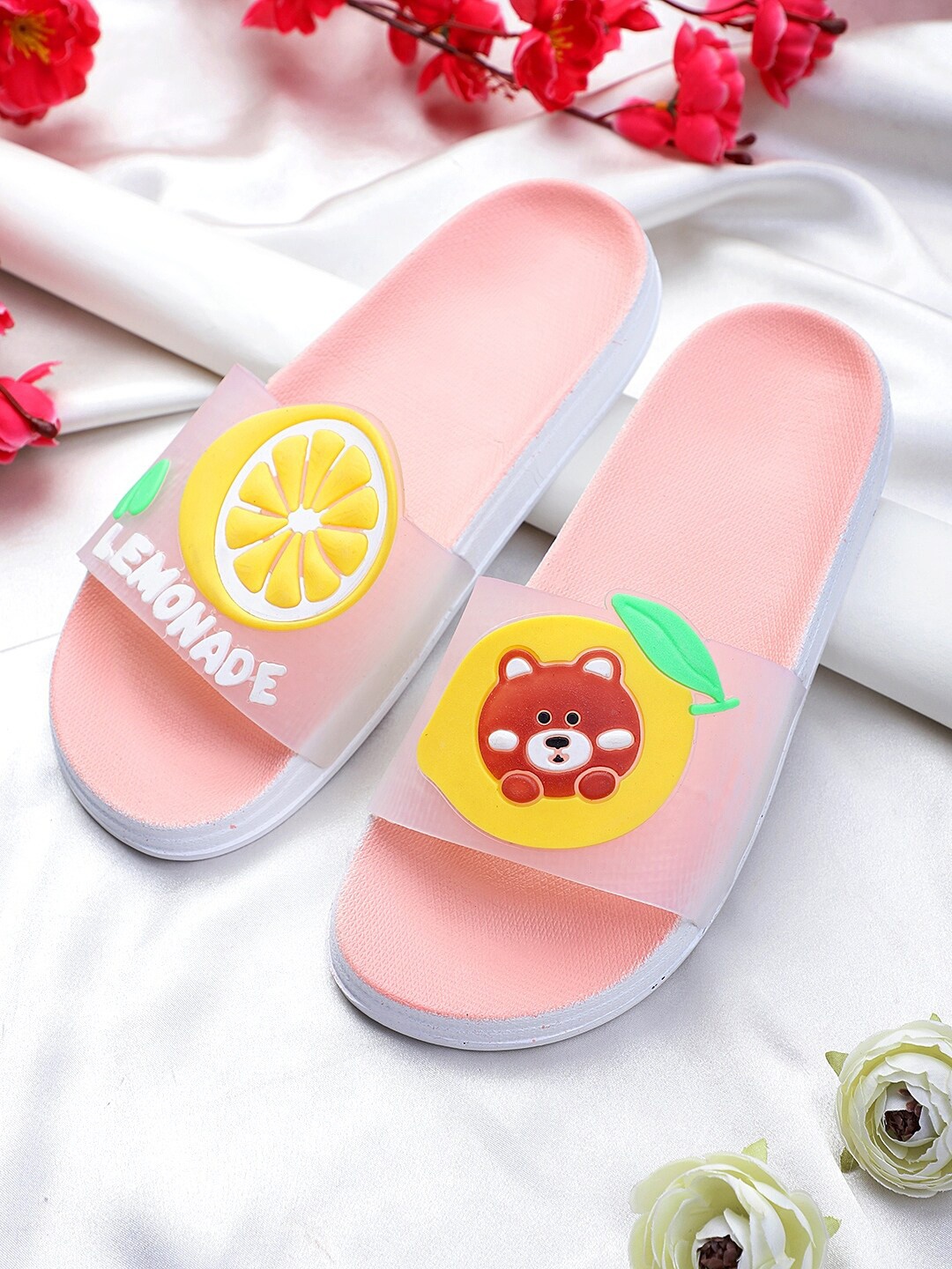 

Pampy Angel Women Printed Rubber Sliders, Pink