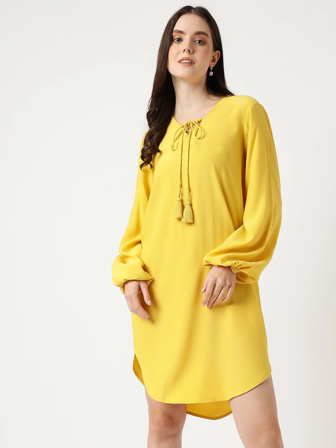 

Marks & Spencer Tie-Up Neck A-Line Dress, Yellow