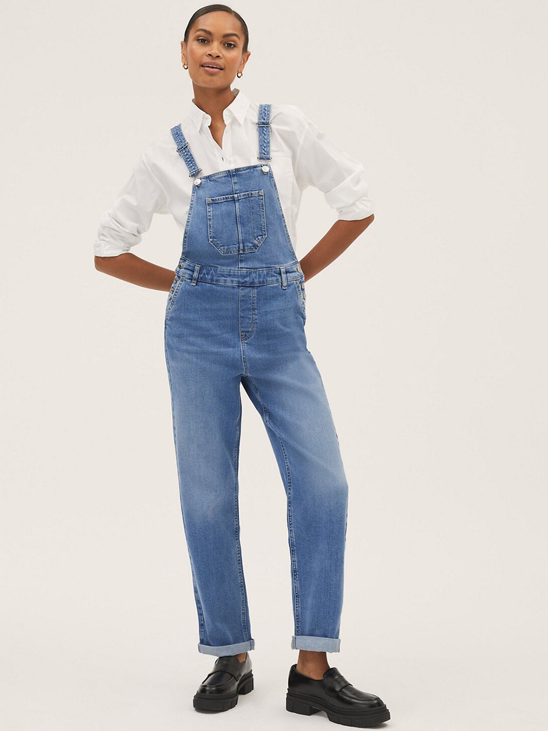 

Marks & Spencer Women Straight Leg Denim Dungarees, Blue