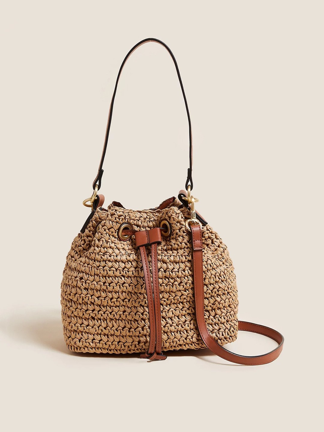 

Marks & Spencer Textured Bucket Shoulder Bag with Tasselled, Brown
