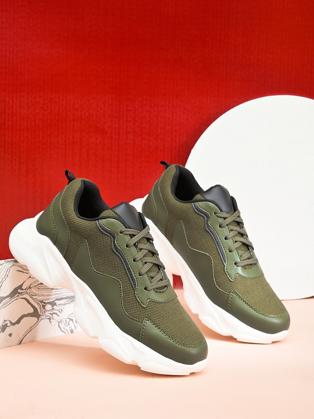 

El Paso Men Colourblocked Lightweight Lace-Ups Sneakers, Olive