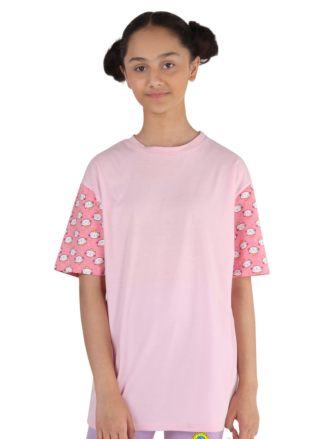 

DChica Girls Drop-Shoulder Sleeves Cotton T-shirt, Pink
