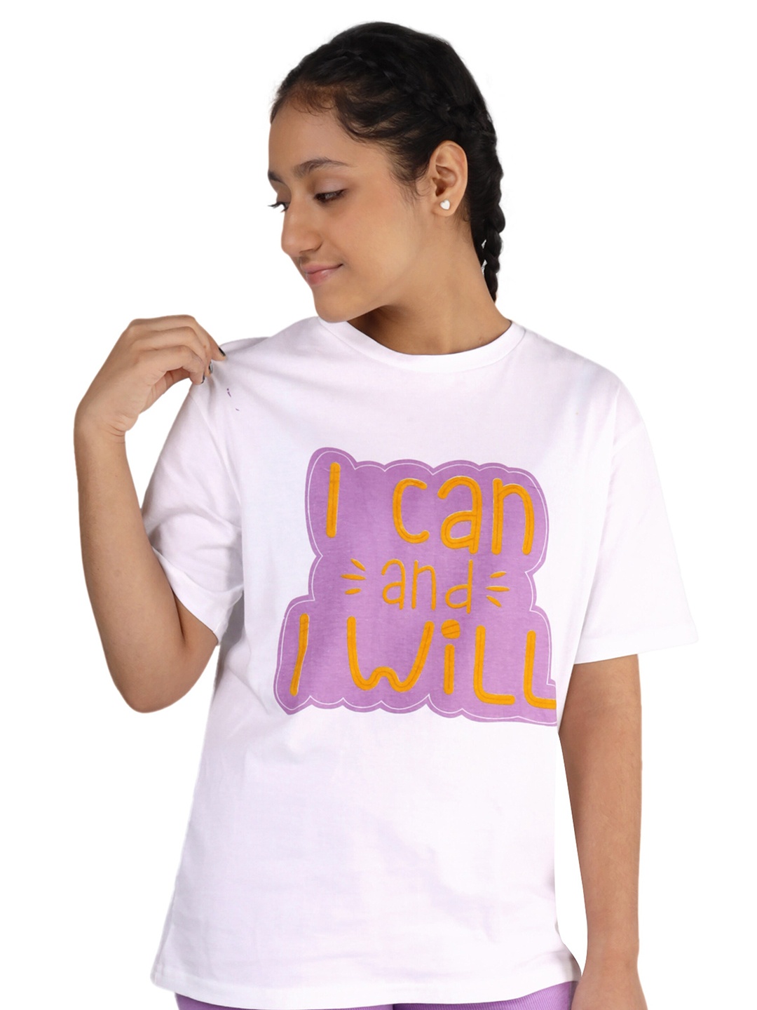 

DChica Girls Typography Printed Drop-Shoulder Sleeves Cotton T-shirt, White