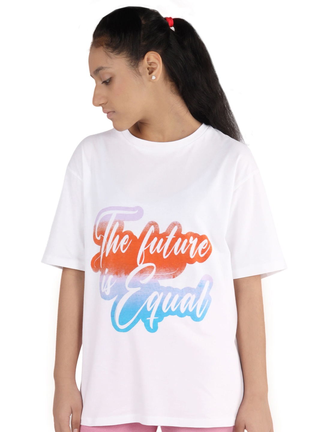 

DChica Girls White Printed Slim Fit T-shirt