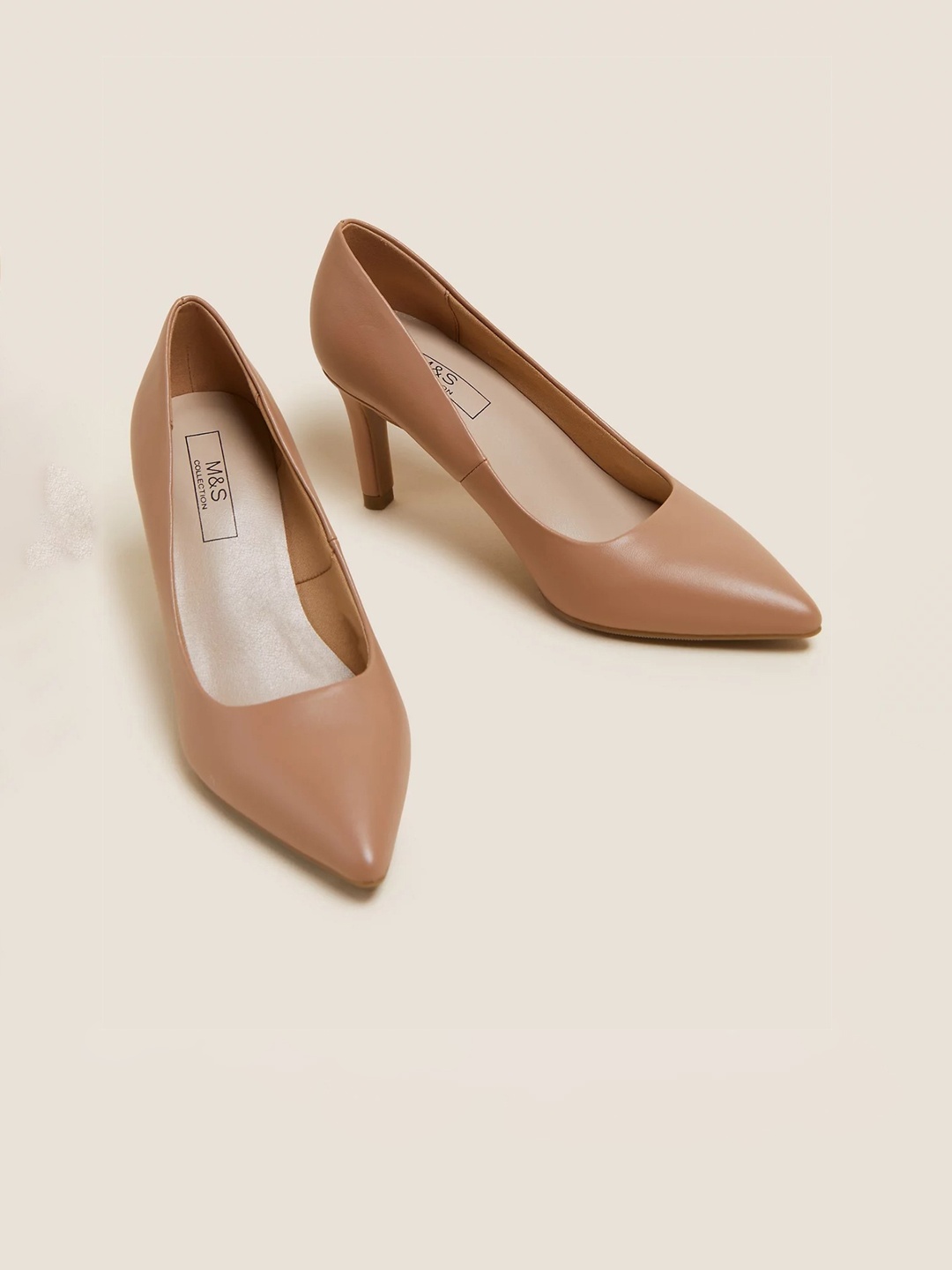 

Marks & Spencer Women Pointed Toe Leather Kitten Pumps, Brown
