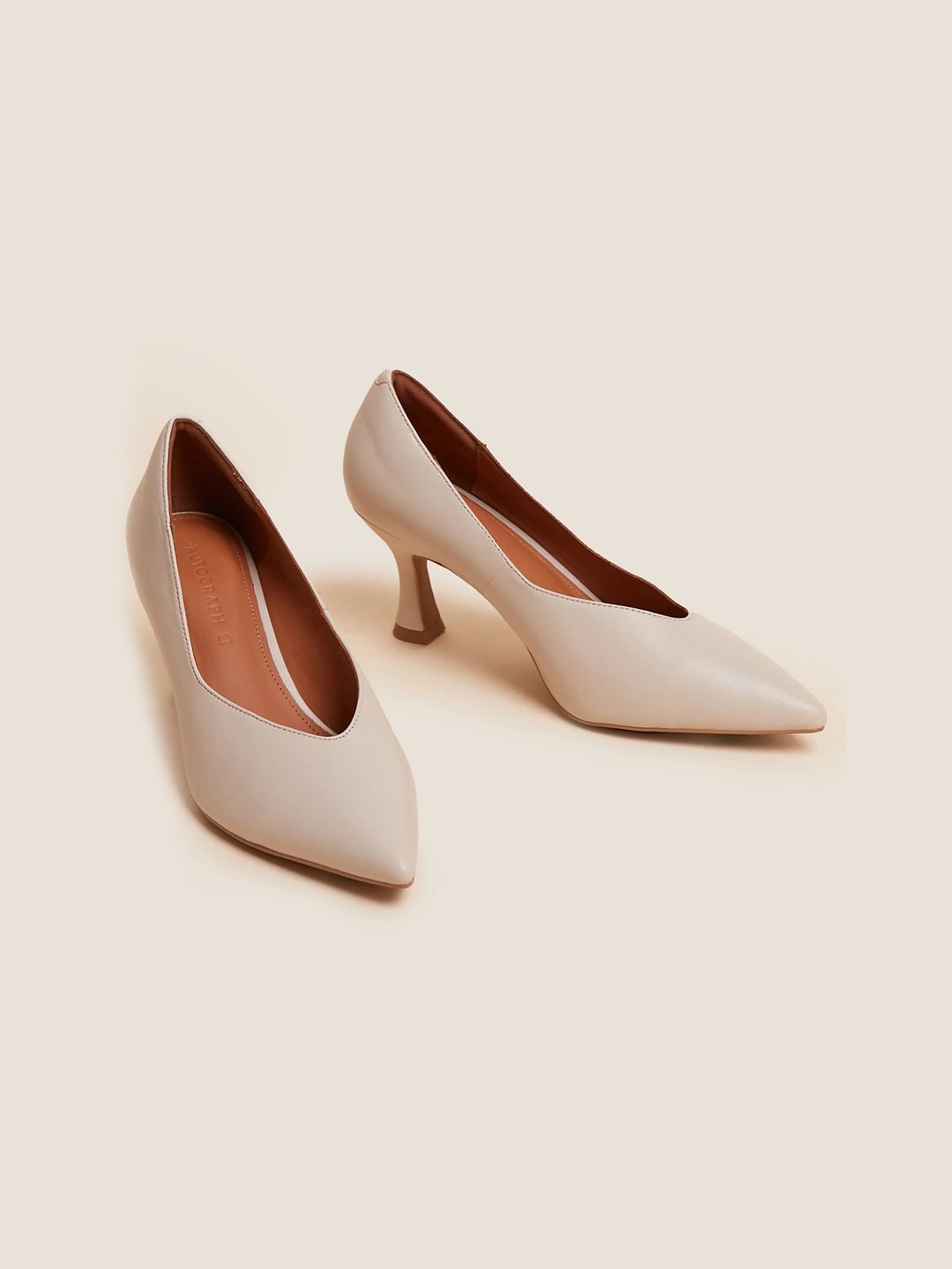 

Marks & Spencer Women Pointed Toe Kitten Pumps, Cream