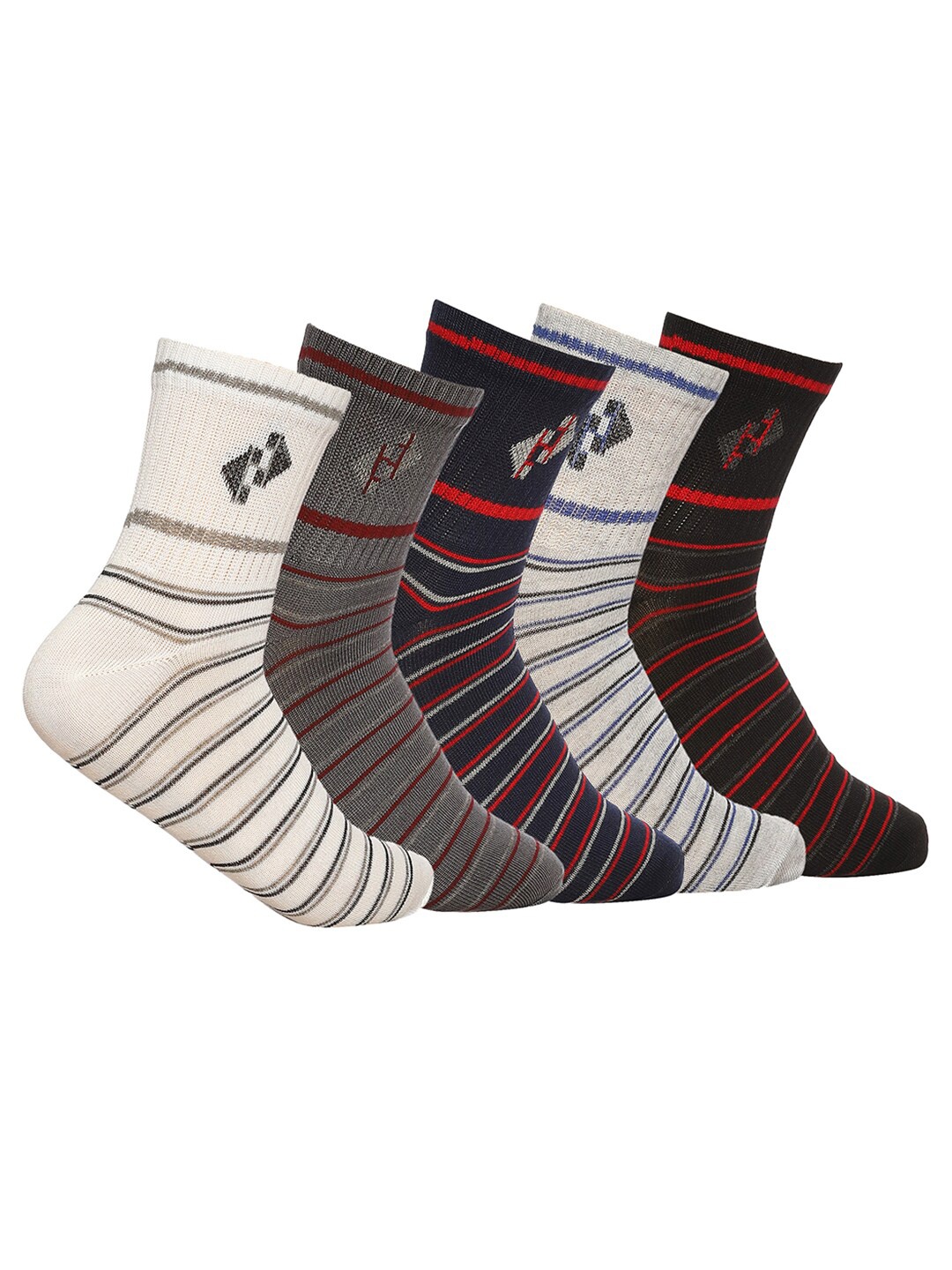 

MARC Men Pack Of 5 Striped Ankle Length Socks, Off white