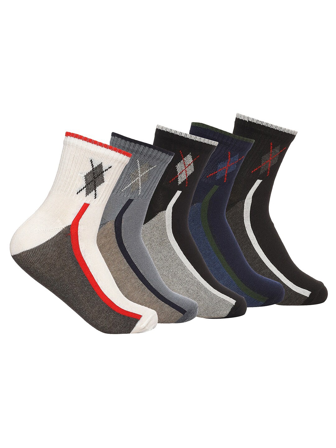 

MARC Men Pack of 5 Patterned Ankle-Length Socks, Off white