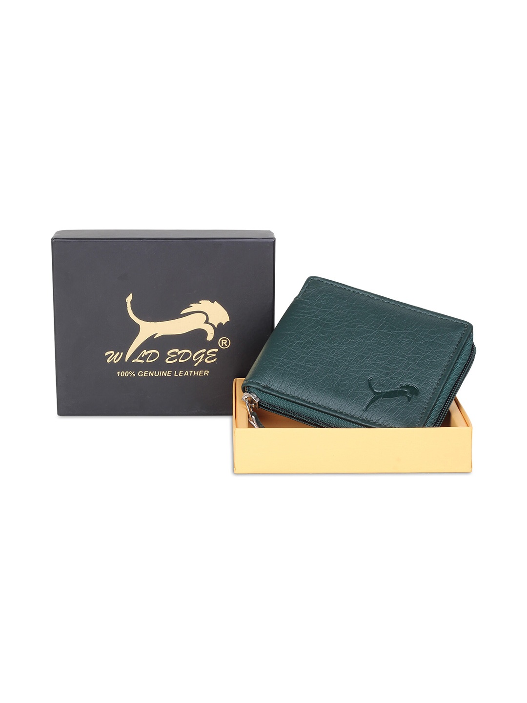 

WILD EDGE Men Green & Silver-Toned PU Two Fold Wallet