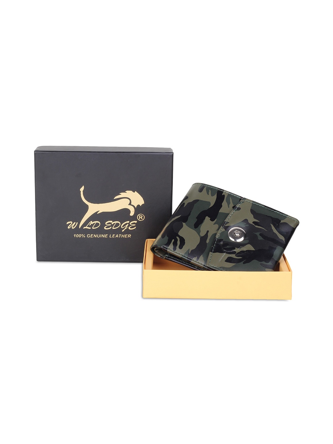 

WILD EDGE Men Green & Black Abstract Printed PU Two Fold Wallet