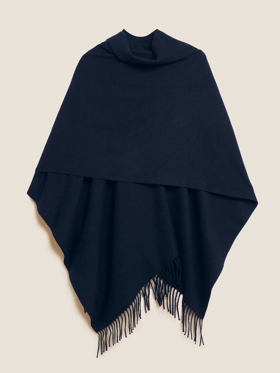 

Marks & Spencer Women Fringed Poncho Sweater, Navy blue