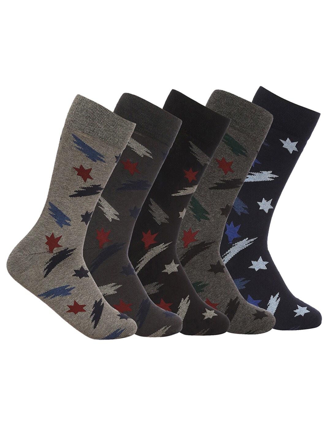 

VINENZIA Men Pack of 5 Patterned Calf-Length Socks, Navy blue