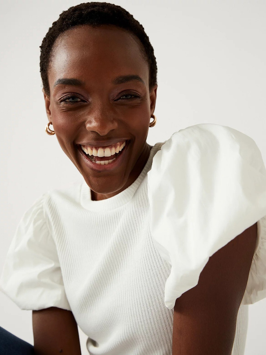 

Marks & Spencer Regular Puff Sleeves Top, Off white