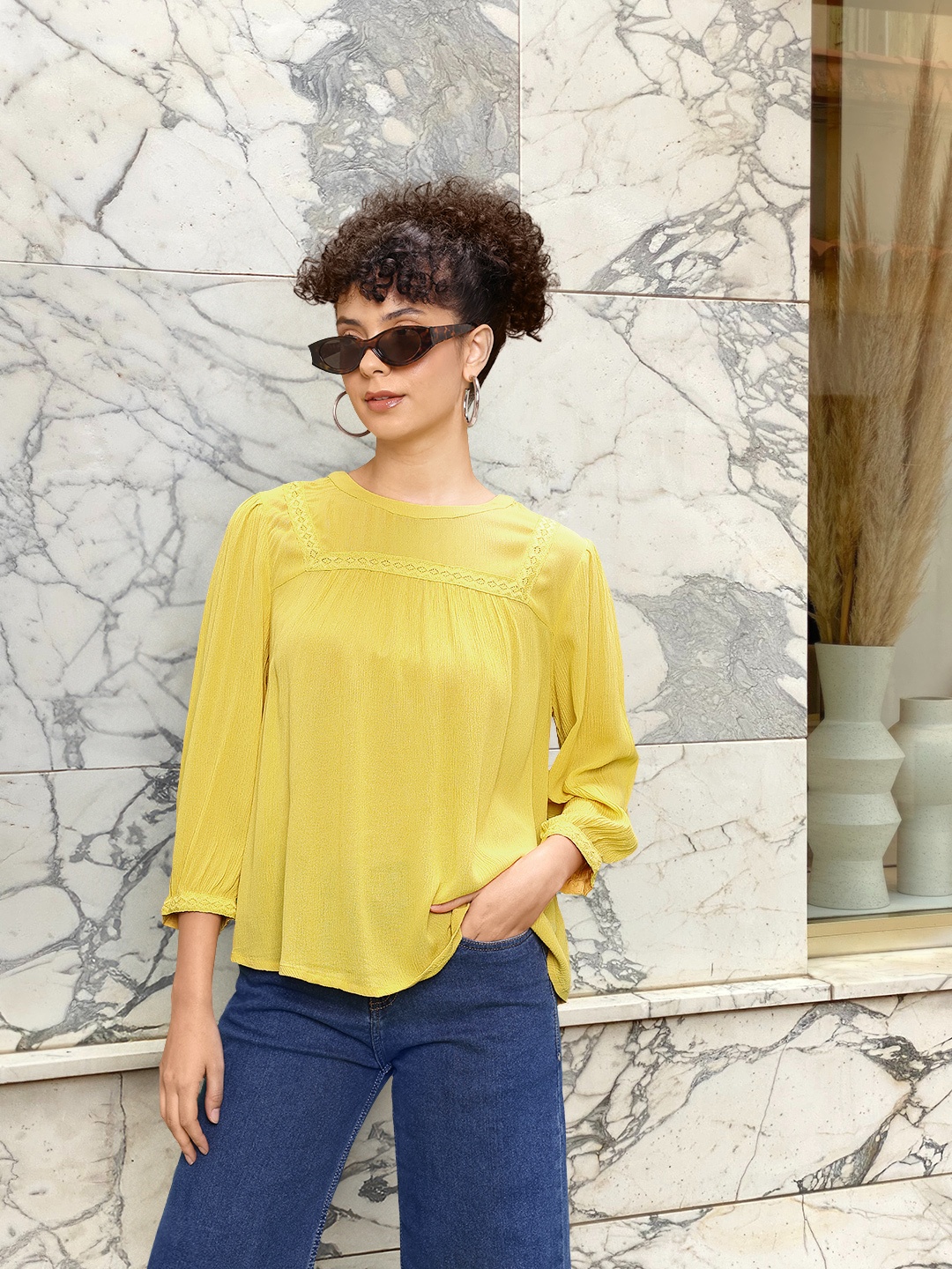 

Marks & Spencer Round Neck Regular Top, Yellow