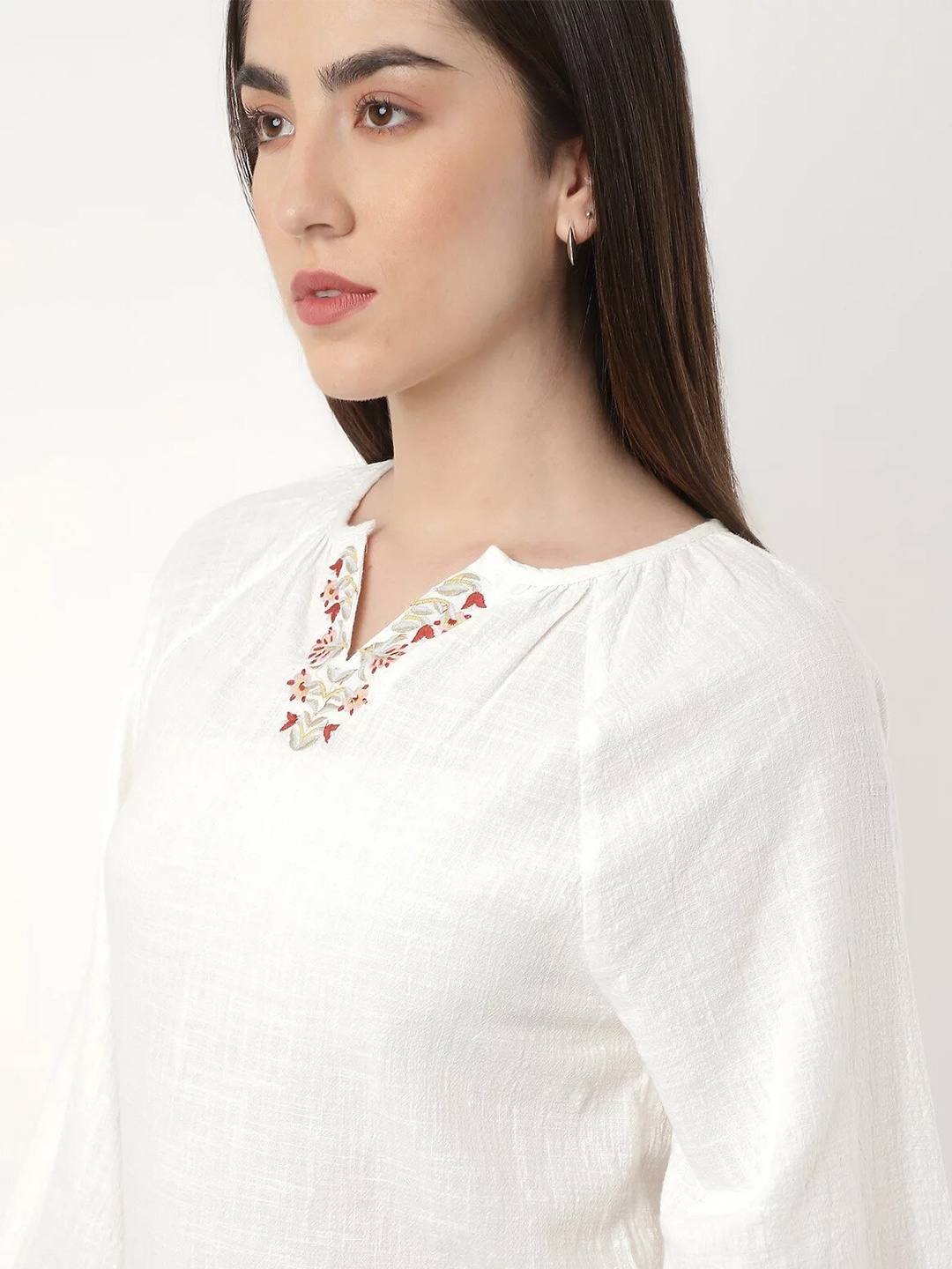 

Marks & Spencer Notch Neck Raglan Sleeves Regular Top, Off white