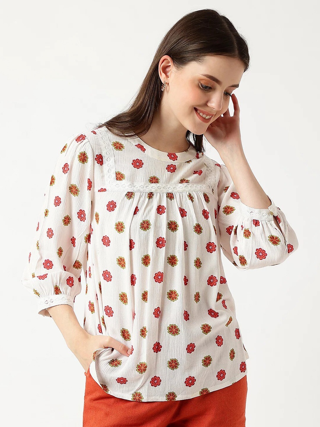 

Marks & Spencer Floral Print Top, Off white