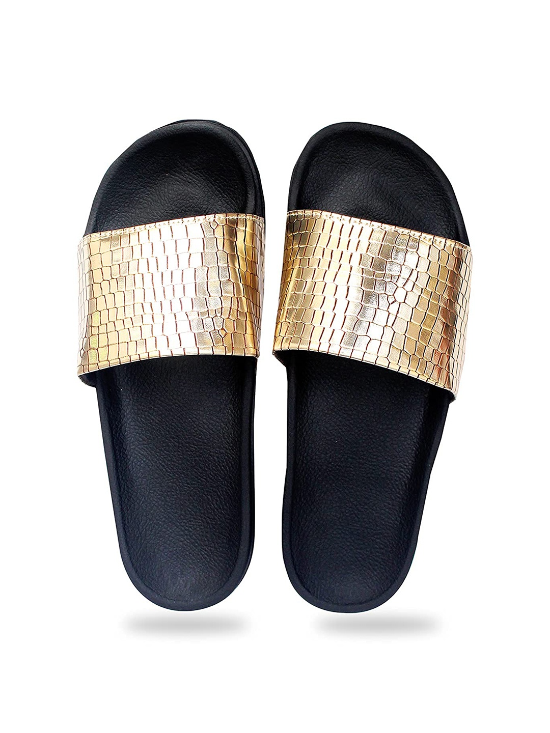 

ADIVER Women Embellished Sliders, Gold