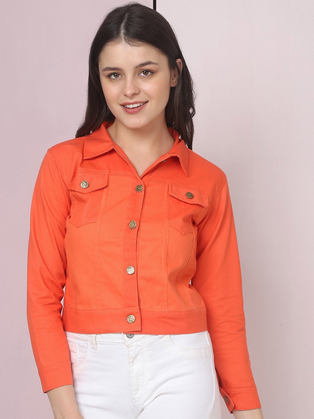 

BUY NEW TREND Women Lightweight Crop Denim Jacket, Orange