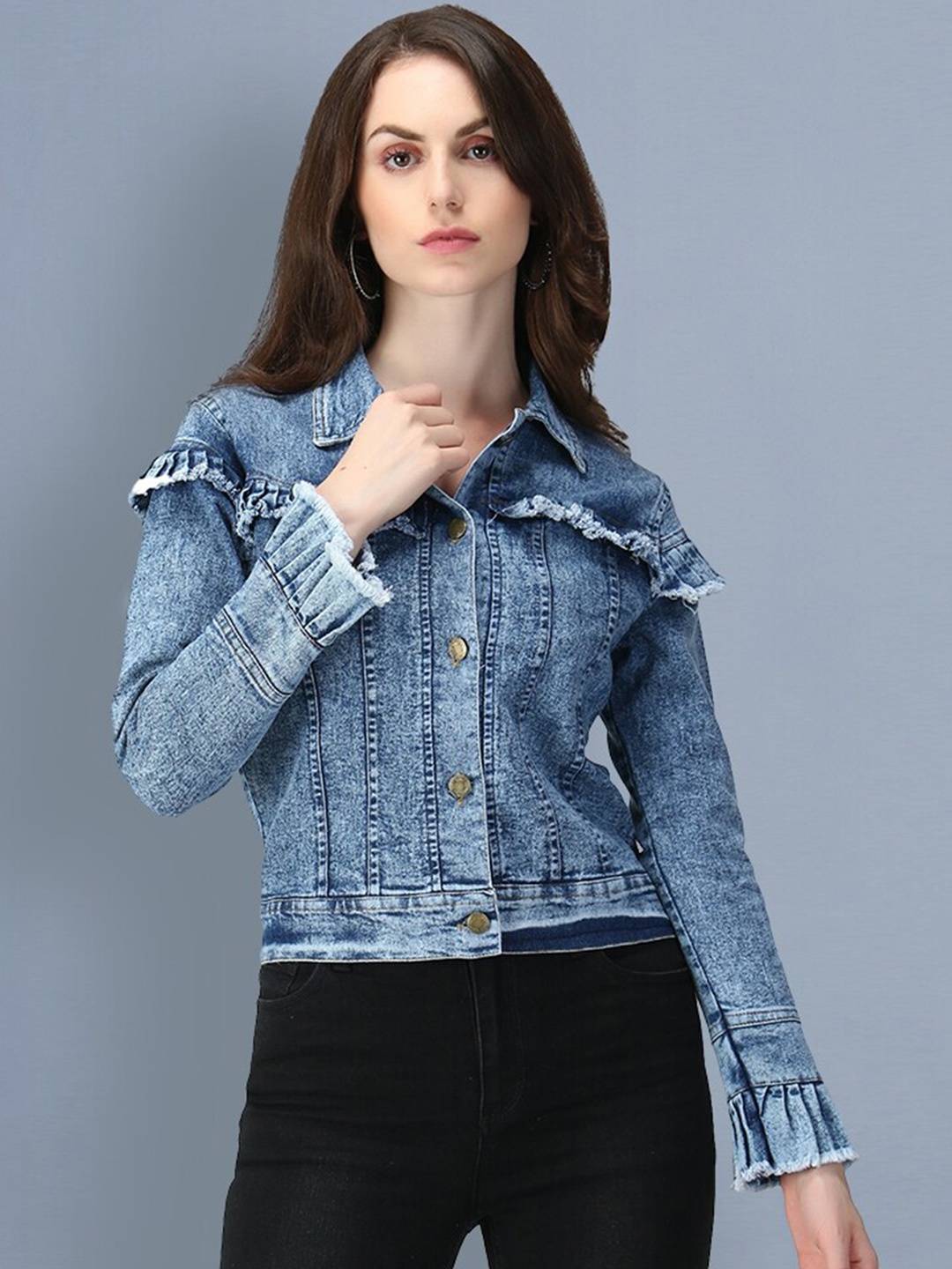 

BUY NEW TREND Women Washed Lightweight Crop Denim Jacket, Blue