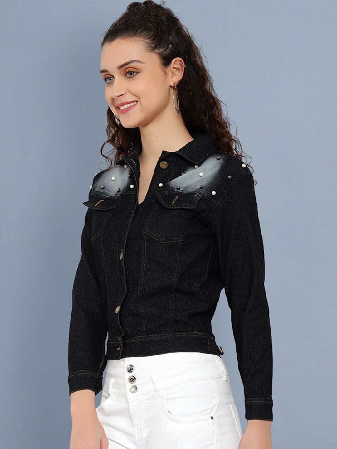 

BUY NEW TREND Women Lightweight Crop Denim Jacket, Black
