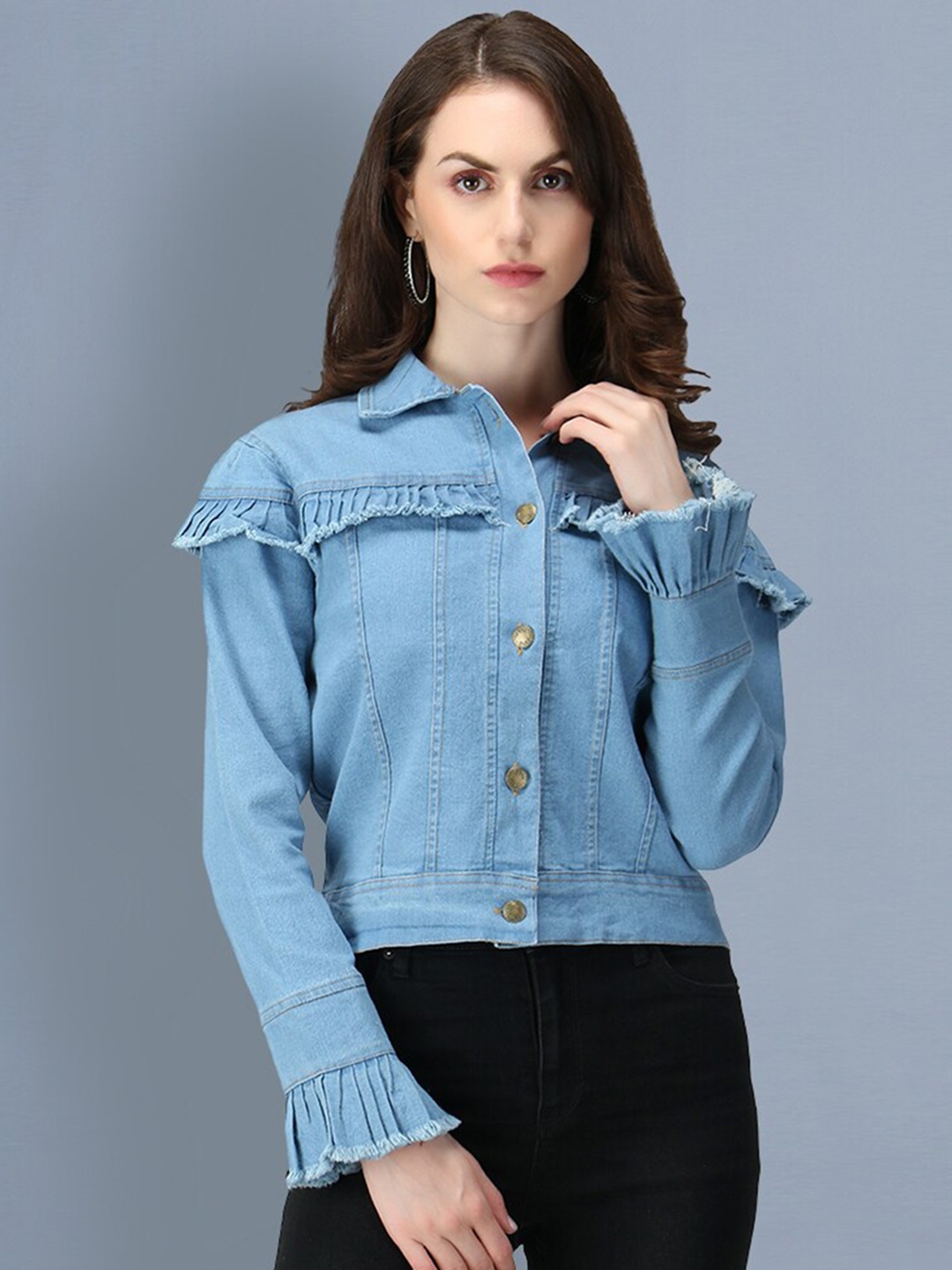 

BUY NEW TREND Women Lightweight Crop Denim Jacket, Blue