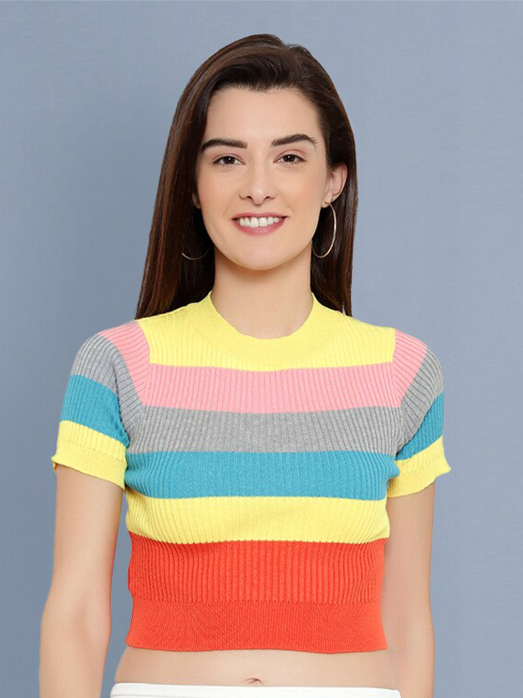 

BUY NEW TREND Women Striped Cotton T-shirt, Yellow