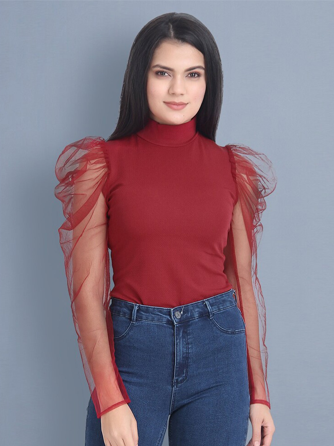 

BUY NEW TREND High Neck Lace Top, Rust